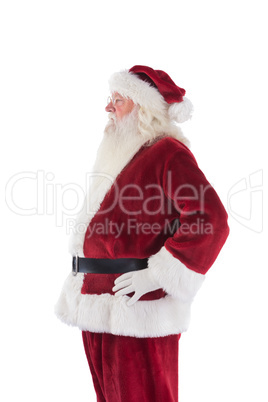 Santa Claus shows his side to camera