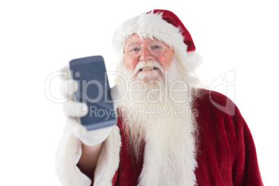 Santa Claus shows a smartphone