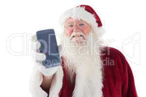 Santa Claus shows a smartphone