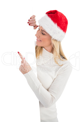 Festive blonde showing white poster