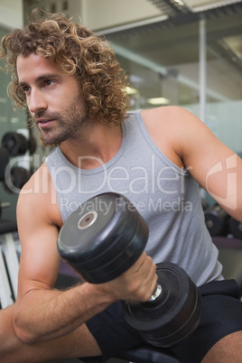 Young man exercising with dumbbell in gym Young man exercising with dumbbell in gym