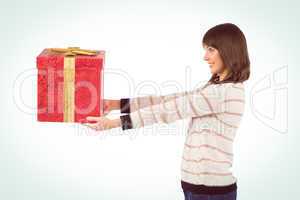 Cute young woman holding a gift