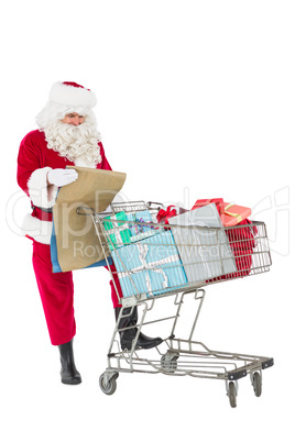 Santa delivering gifts with a trolley