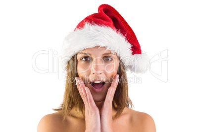 Surprised brunette in santa outfit Surprised brunette in santa outfit