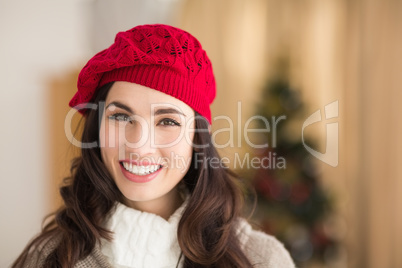 Portrait of a smiling brunette at christmas