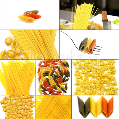 various type of Italian pasta collage