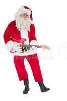 Happy santa playing electric guitar