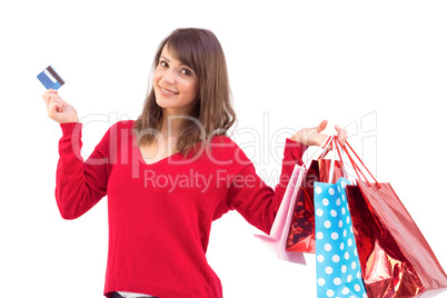 Brunette holding gift and credit card