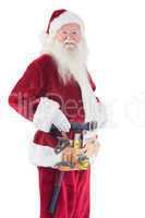 Father Christmas is wearing a tool belt