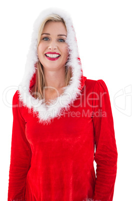 Festive blonde smiling at camera