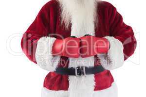 Santa Claus wears boxing gloves