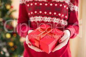 Close up of a woman offering a gift