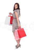 Elegant brown hair posing with shopping bags