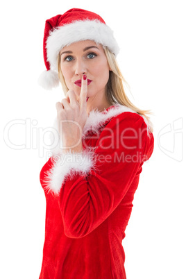 Festive blonde keeping a secret