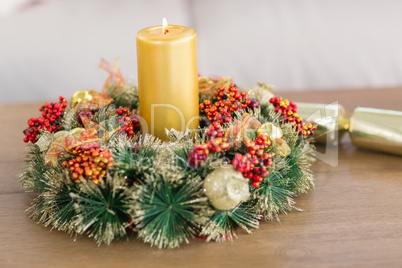 Close up of wreath with candles Close up of wreath with candles