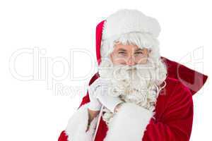 Happy santa claus holding his sack