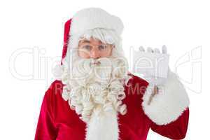 Santa claus with his glasses showing card