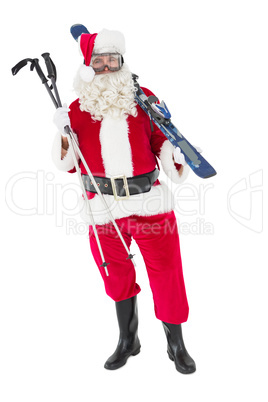 Santa claus holding ski and ski poles