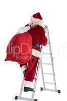 Santa steps up a ladder