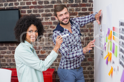 Business team with sticky notes on wall