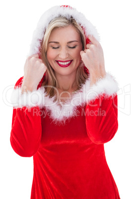 Festive blonde with hood up