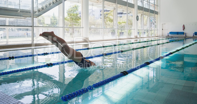 Swimmer diving into the pool at leisure center