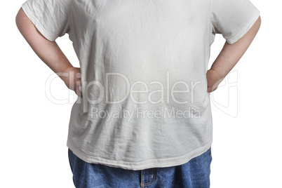 overweight Man in blue jeans and white shirt