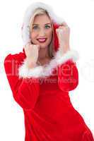 Festive blonde smiling at camera