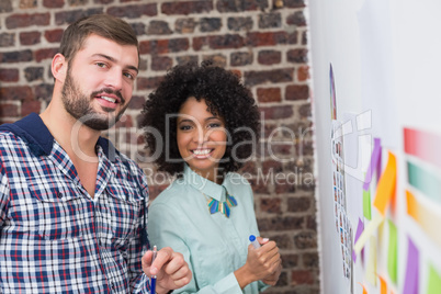 Team with sticky notes on wall