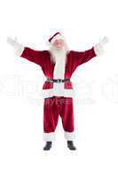 Jolly Santa opens his arms to camera