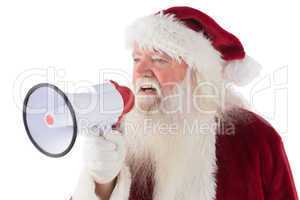 Santa Claus is using a megaphone