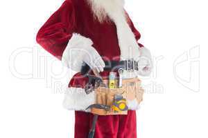Father Christmas is wearing a tool belt