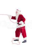 Santa pulls something with a rope