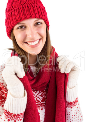 Portrait of a brunette in warm clothing
