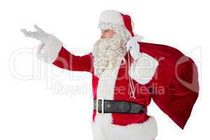 Santa with hand out and holding sack