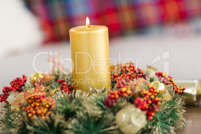 Close up of wreath with candles Close up of wreath with candles