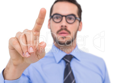 Businessman with glasses pointing something