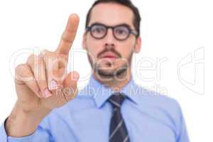 Businessman with glasses pointing something