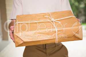 Close up of delivery man giving package