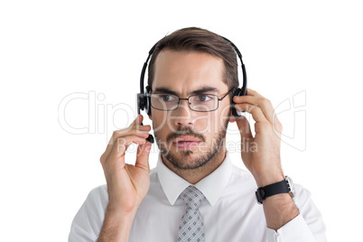 Portrait of a focused businessman with headphone