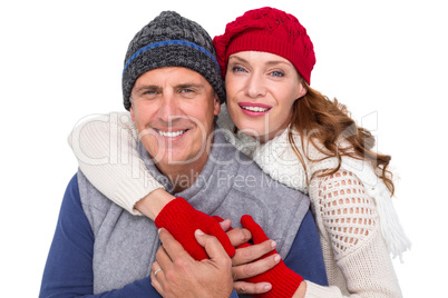 Happy couple in warm clothing