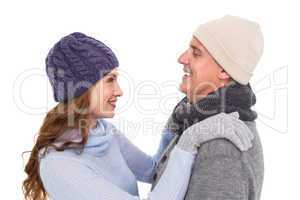 Happy couple in warm clothing