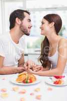 Young couple having a romantic breakfast