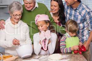 Multi-generation family baking together