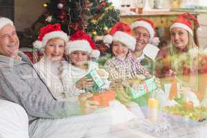 Three generation family celebrating christmas