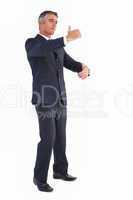 Businessman posing with arms out
