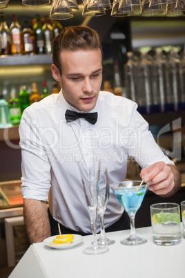 Bartender preparing a drink at bar counter