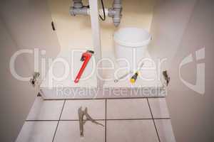 Plumbing tools under the sink