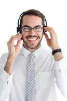 Portrait of a smiling businessman with headphone