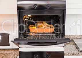 Roast turkey in oven for christmas dinner